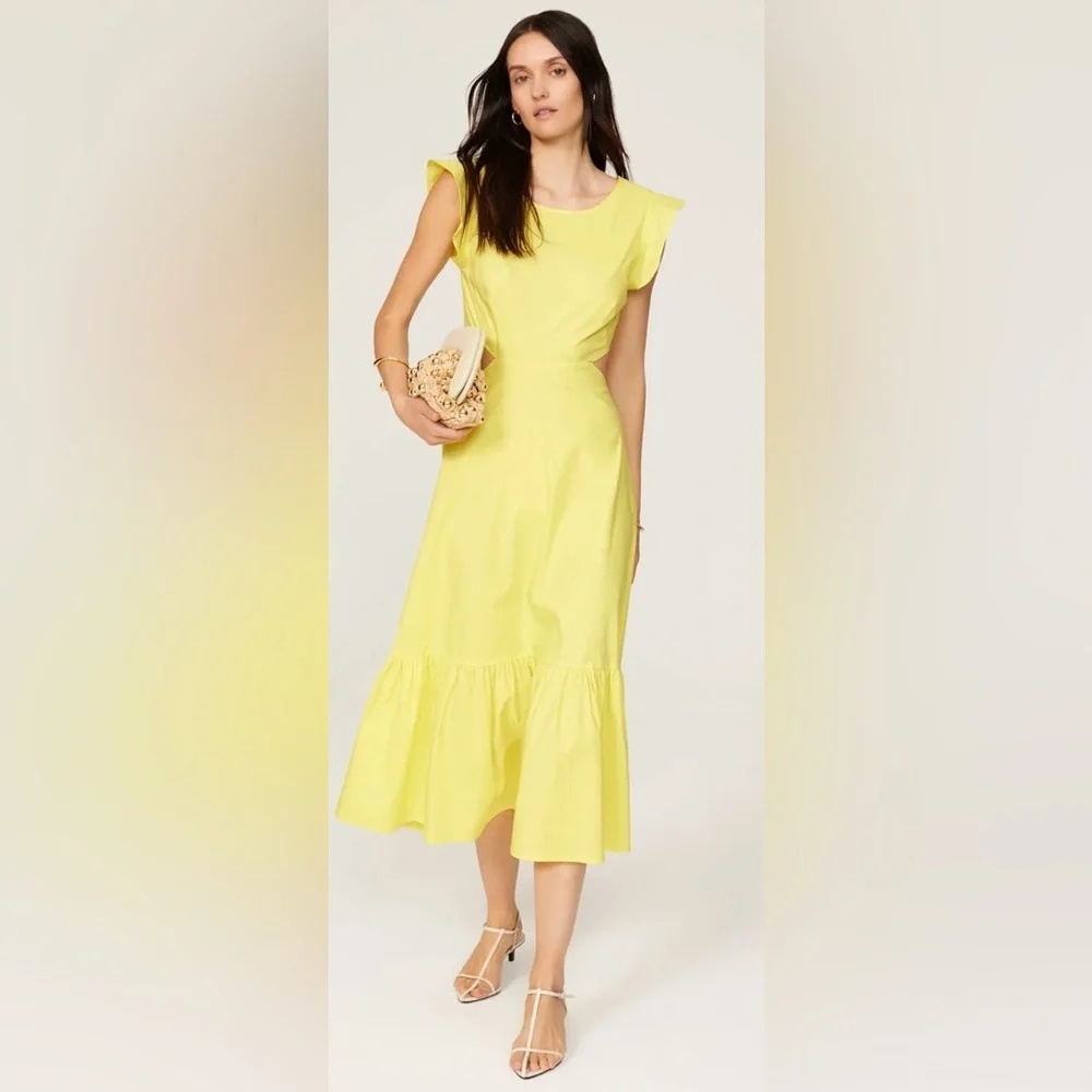 Marissa Webb- Yellow Cutout Midi Dress. Size 8 - Picture 2 of 10